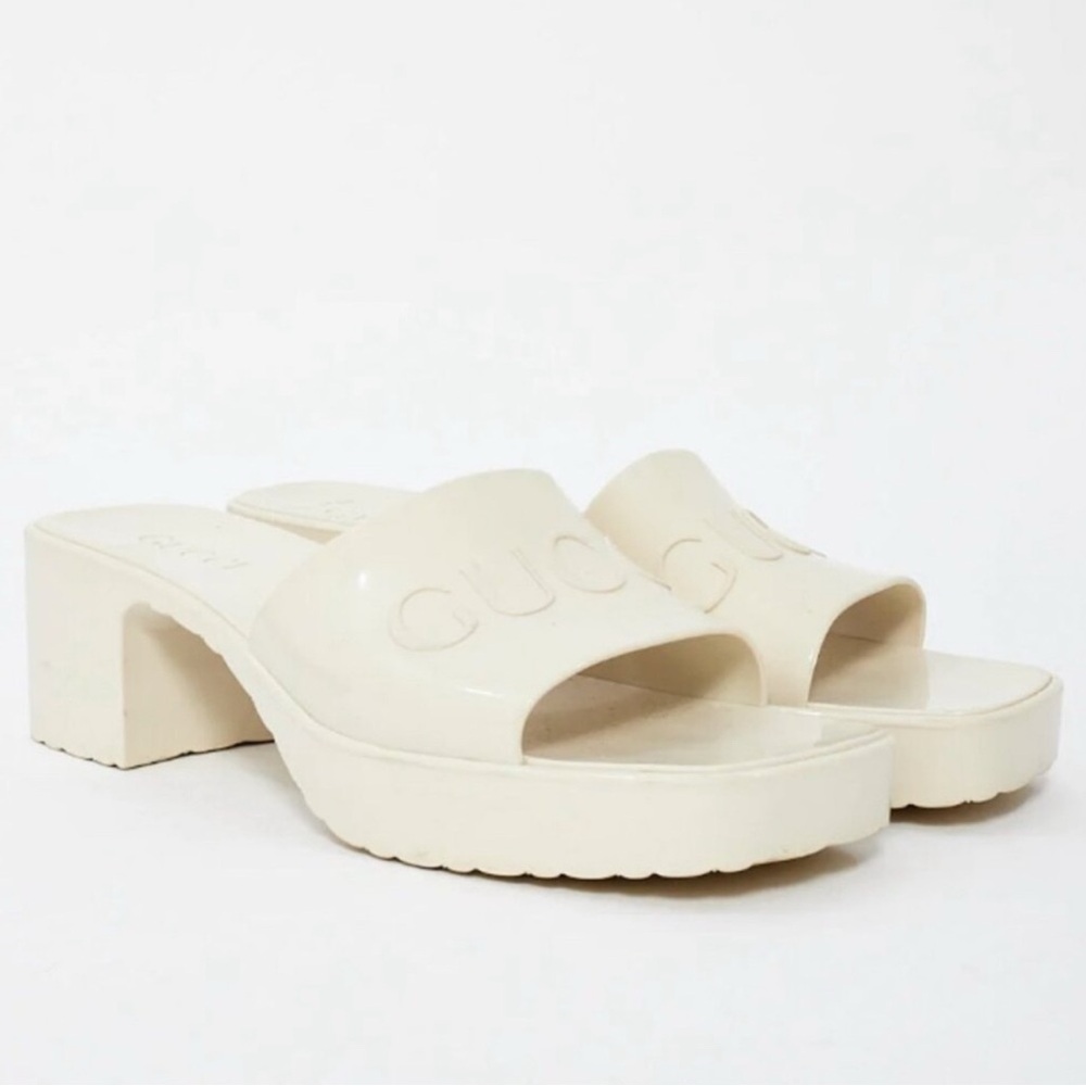 Gucci White Platform Rubber Slide Mules SIZE 36 IT / 6 US